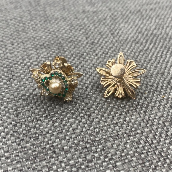 Vintage Green Rhinestone Heart + Silver Screw Back - Picture 5 of 6